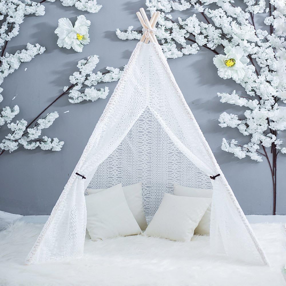 Wonder Space Full Lace Teepee 5' White Handmade Princess Fairy Play Tent, Pure Lace Design, Best Indoor Outdoor Toy Gift Present for Little Girls