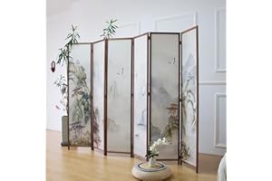 Furnnylane 6 Panel Room Divider Screen,Double Faced Room Divider Folding Wall Divider for Room Separation,Mountains and Waters Landscape,67" H x 94.5" W