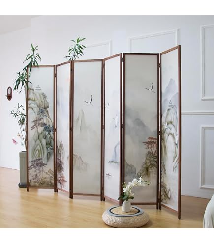 6ft Gold Lacquer Room Divider With Cranes – Hand-Painted Elm Wood Folding Screen For Home Decor