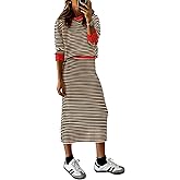 PRETTYGARDEN 2 Piece Skirts Sets for Women Fall Fashion 2026 Striped Sweater Dress Knit Lounge Travel Outfits Winter Clothing