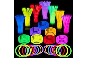 JOYIN 100 Pcs 8" Glow sticks Bulk Party Pack, Neon Glow in the Dark Party Supplies, Light Up Necklaces and Bracelets with Con