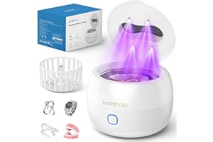 BEESHOP 2025 Ultrasonic Retainer Cleaner Machine – 45kHz Dental Pod for Retainers, Mouth Guards, Braces, Aligners & Jewelry, Denture Cleaner with 3 Modes, 200ml Capacity (White)