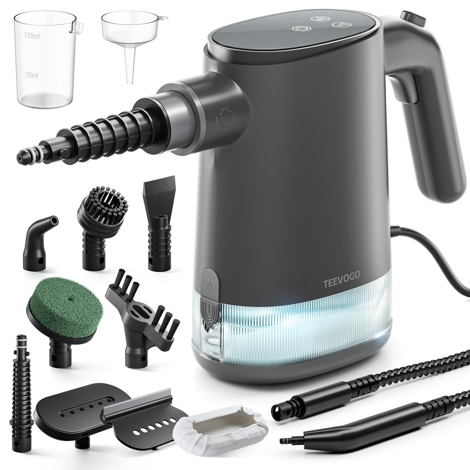 Photo 1 of TEEVOGO Handheld Steam Cleaner for Home, Portable Steamer Cleaner with 12 Accessories, 15S Fast Heat Up, Steam Adjustable, Steamer for Cleaning Grout, Floor, Kitchen, Bathroom, Windows, Black