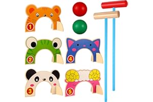 TODDMOMY 1Set Wooden Croquet Set,Kids Animals Croquet Set Indoor Outdoor Croquet Game Set for Boys and Girls