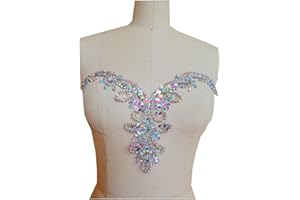 Zbroh Pure Hand Made Clear AB Colour Sew on Rhinestones Sequins Beads Applique Crystals Patches 34X20cm Dress Accessory