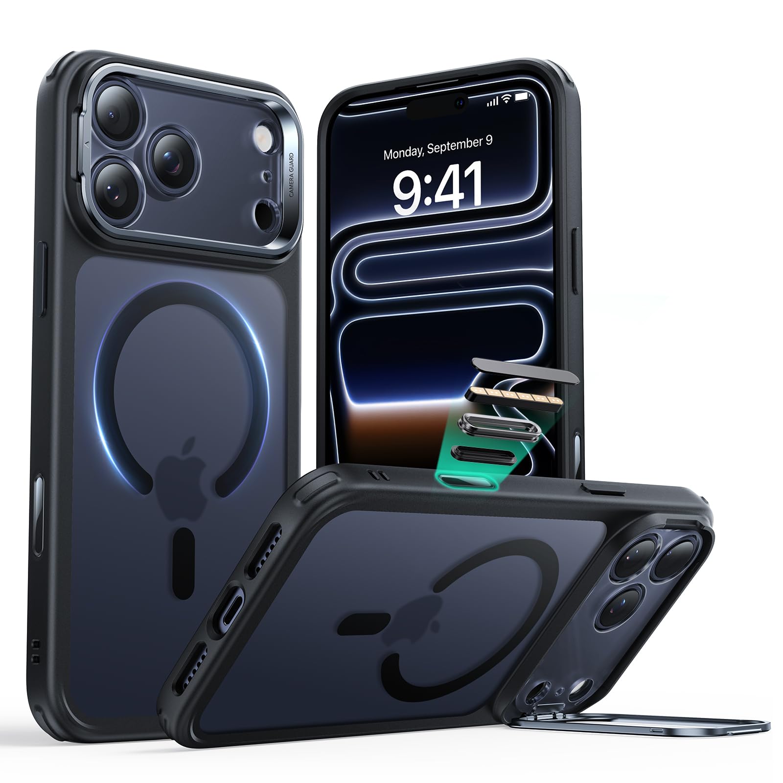 Photo 1 of ESR for iPhone 17 Pro Max Case with Stand, Camera Control Cover Compatible with MagSafe, Military-Grade Drop Protection Magnetic Phone Case, Scratch-Resistant Back Cover,Frosted Black