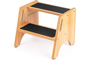 StrongTek 2 Step Wooden Step Stool, Adjustable Height Step Stools for Kids and Adults, Toddler Potty Training Stool with Hand