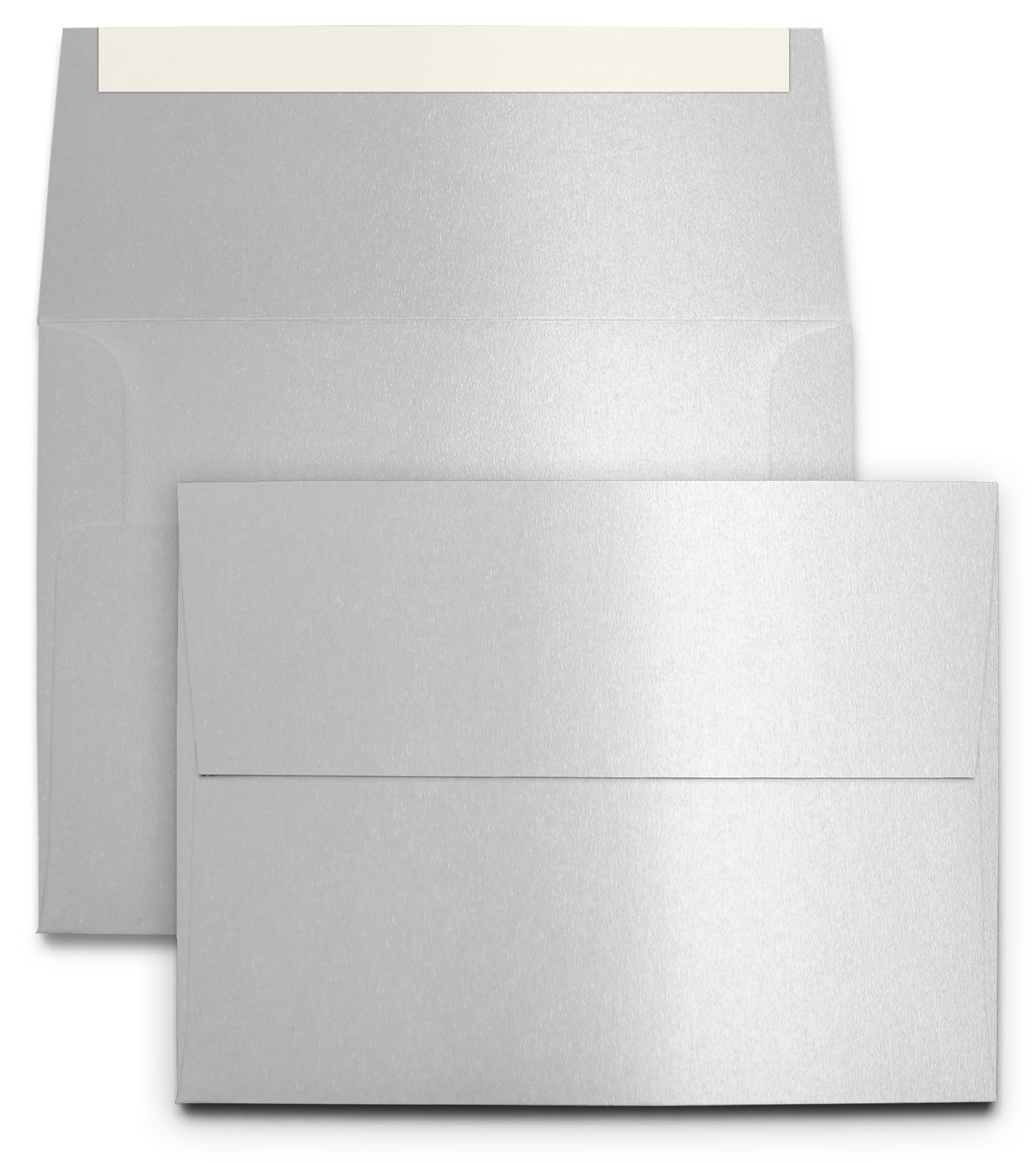 Photo 1 of 100 Pack Silver Metallic A7 Envelopes - Self Seal - Measures 5 1/4" x 7 1/4" - Premium 28lb Bond Shimmer Stock - For Wedding, Anniversary, New Year