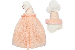 NOWDER Dogs Wedding Dresses Flower Tutu Skirt with Detachable Train for Small Medium Dog Pet Outfit Formal Apparel Princess Clothes for Birthday Party Costume(Pink Set 1, M)