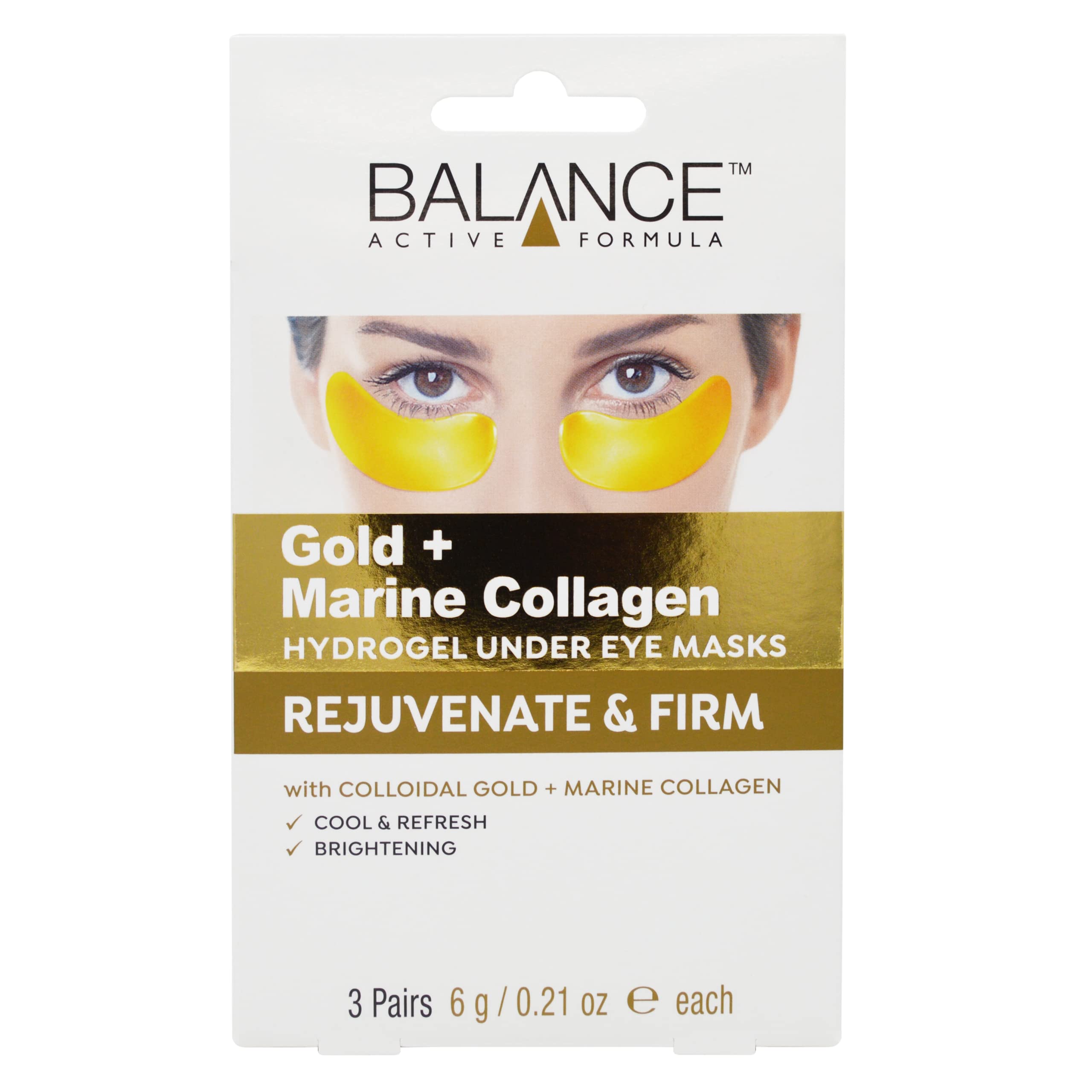 Balance Active Formula Gold & Marine Collagen Hydrogel Under Eye Masks (3 pack) Instantly Cool, Refresh & Revive Tired-Looking Eyes. Cruelty Free.