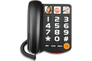 Sangyn Landline Phones for Seniors with Large Button Corded Telephone for Home with Amplified Loud Ringer Volume Adjustable One-Touch Dialing Big Button Telephones for Visually Hearing Impaired,Black