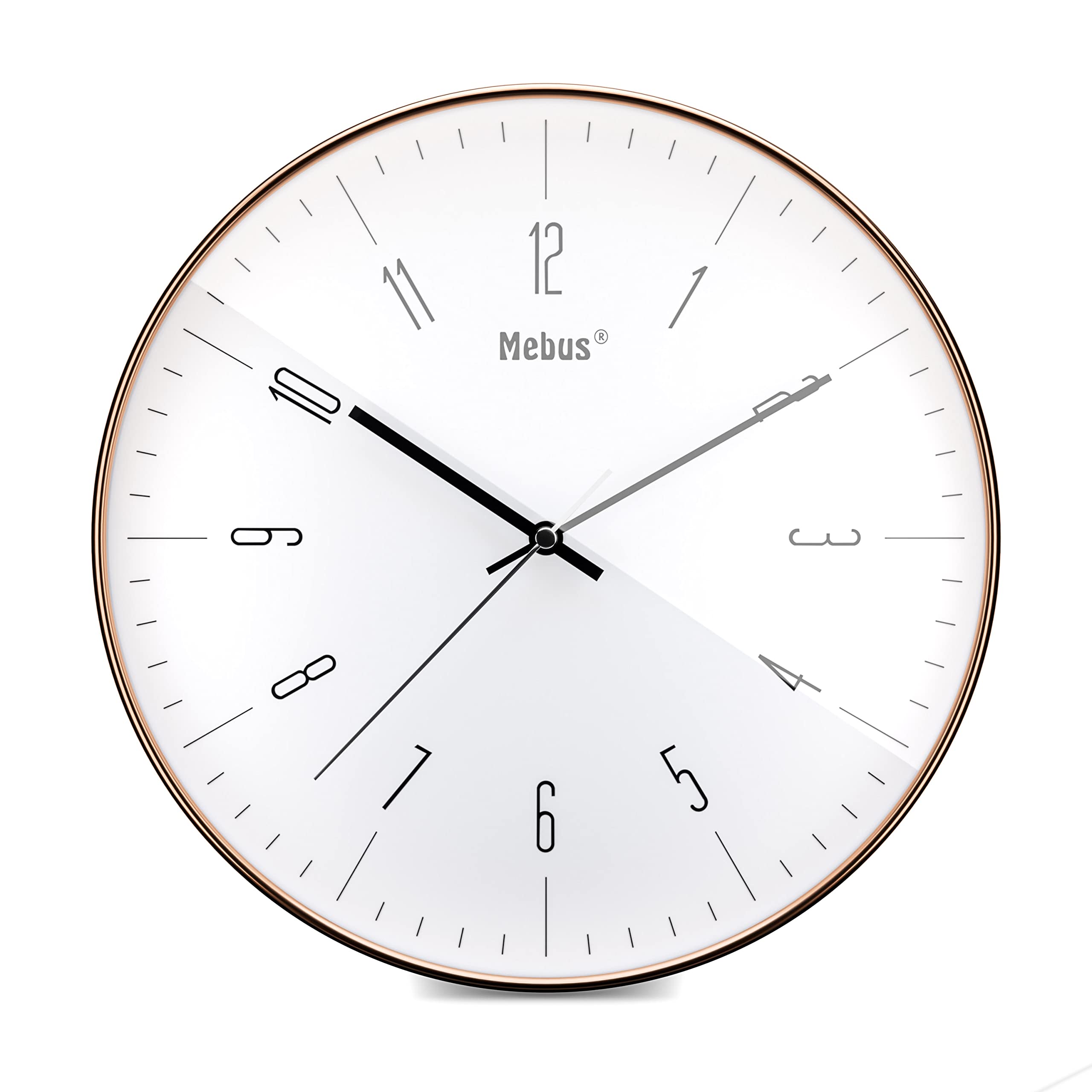 Mebus 18951 White Copper Metal Effect Quartz Wall Clock Quartz Movement - 30cm Diameter