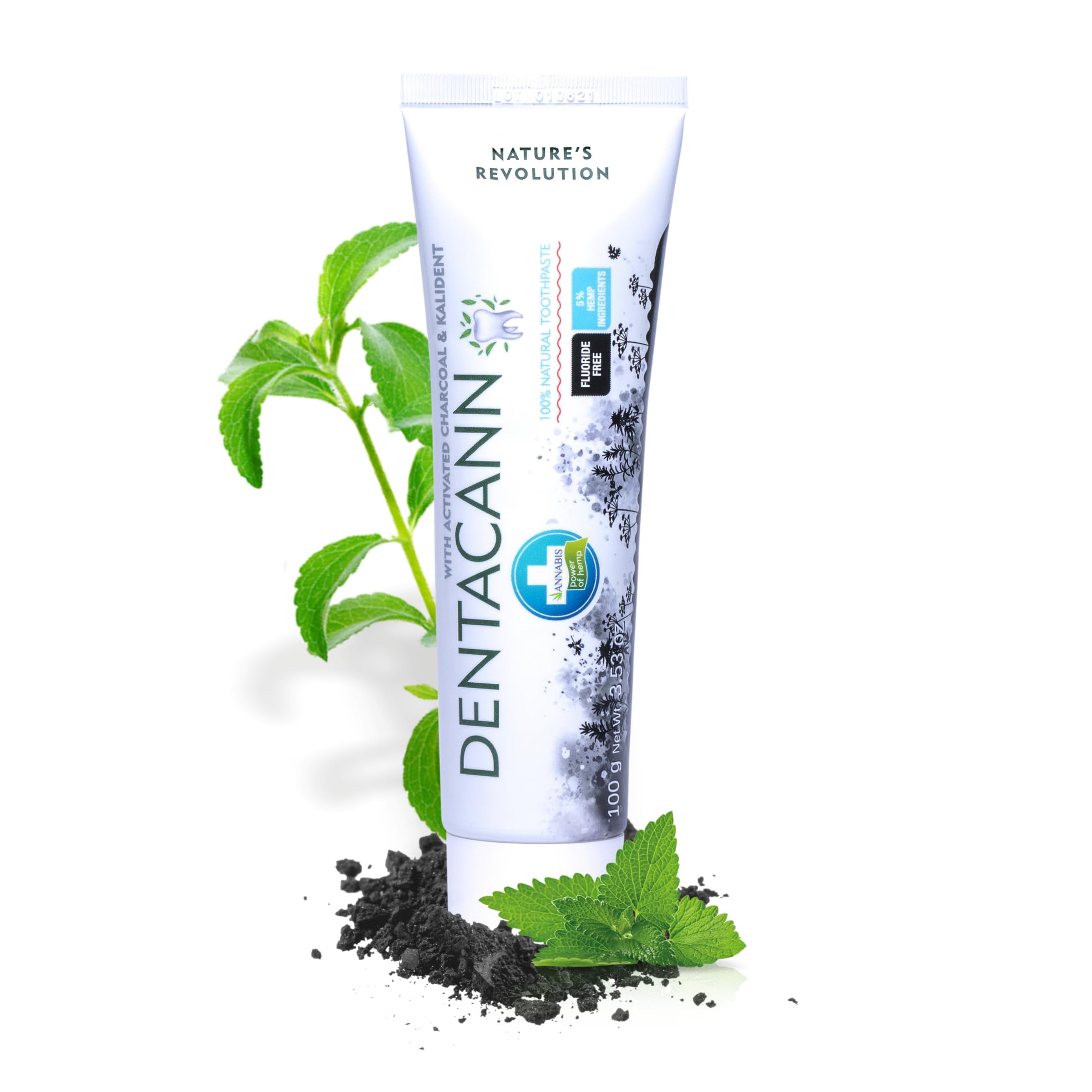 Annabis Dentacann - Natural Fluoride Free Toothpaste with Active Bamboo Charcoal | Coconut Oil | Hemp Seed Extract | Peppermint Oil | Mineral Kalident Powder | Vegan Friendly | Good for Kids | 100g