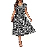 Plus Size Summer Dresses - Boho Casual V Neck Ruffle Sleeve Midi Sundress with Pockets