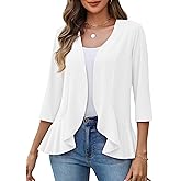 Zeagoo Women's 2026 Summer 3/4 Sleeve Lightweight Cardigans Sweaters Open Front Draped Ruffles Kimono Coverups