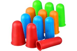 AUSWAUR Finger Protectors,12 Pieces, Silicone Finger Protectors, 3 Sizes/4 Color Rubber Fingers Thimble Protectors Guard Tips Caps Pads Cover for Hot Glue Gun | Embroidery | Sewing - Blue/Red/Green/Orange