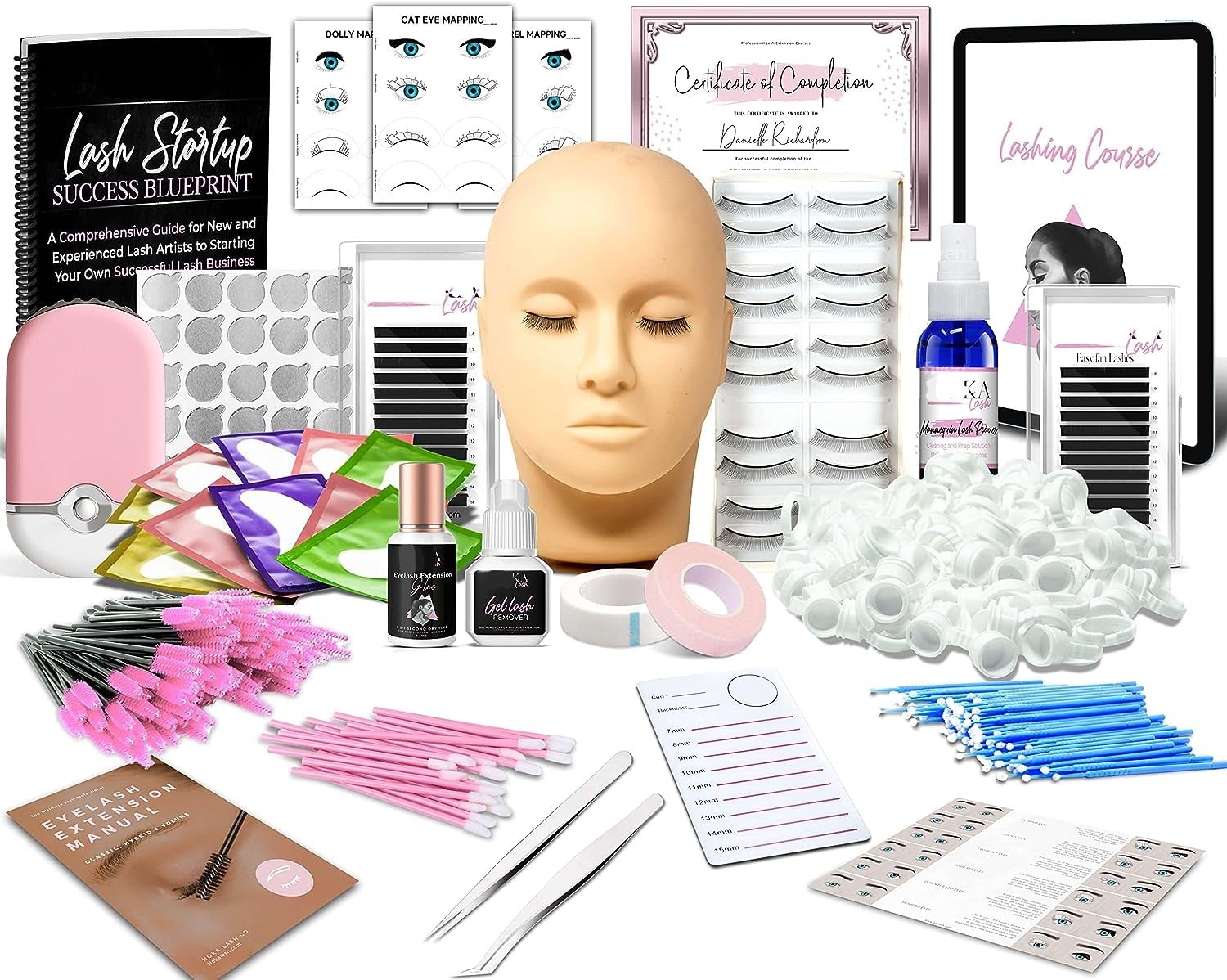 Lash Eyelash Extension Kit Professional Mannequin Head Training Beginner + Online Lessons and Certificate