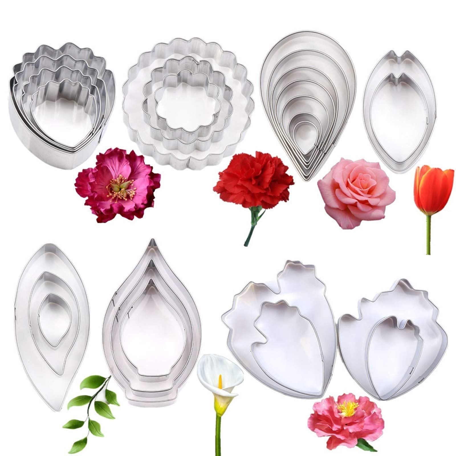 7set Stainless Steel Gum Paste Fower Cutter Fondant Flower Leaves Cutter Sugar Flower Craft Cookie Cutter DIY Making Tools for Cake Decorating