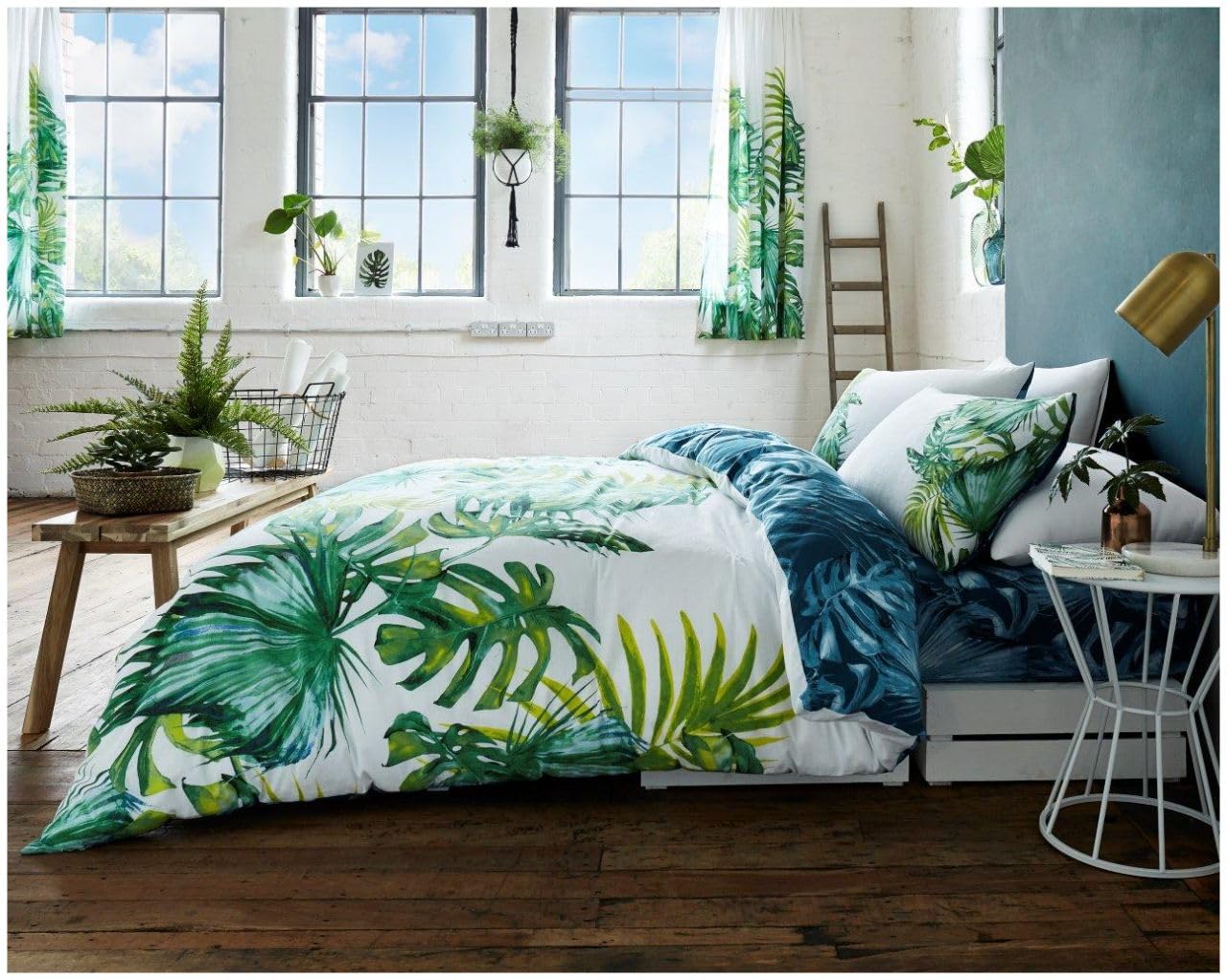 GC GAVENO CAVAILIA Tropical leaves Duvet Cover King Size, Easy Care Polycotton Leaf Quilt Bedding Set, Reversible Bed Set