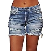 Flamingals Ripped Stretchy Jean Shorts for Women Raw Hem Low Waist Casual Trendy Denim Shorts
