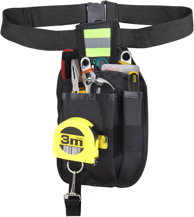 Minicoco Adjustable Tool Belt Pouch 3 Pocket Garden Electrician Work Bag Black