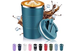 Volhoply 13 oz Stainless Steel Insulated Travel Coffee Mug with Fip Lid,Reusable Double Wall Vacuum Metal Coffee Cup,Portable