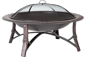 Fire Sense 60857 Fire Pit Roman Brushed Painted Steel Legs Wood Burning Lightweight Portable Patio Outdoor Firepit Backyard Fireplace Included Screen Lift Tool - 35"