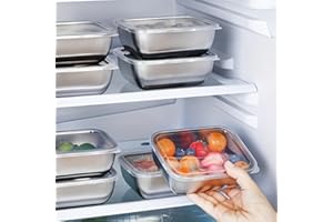 5-Pack Stainless Steel Food Storage Containers with Clear Lids for Refrigerator Organization, Stackable Kitchen Containers fo
