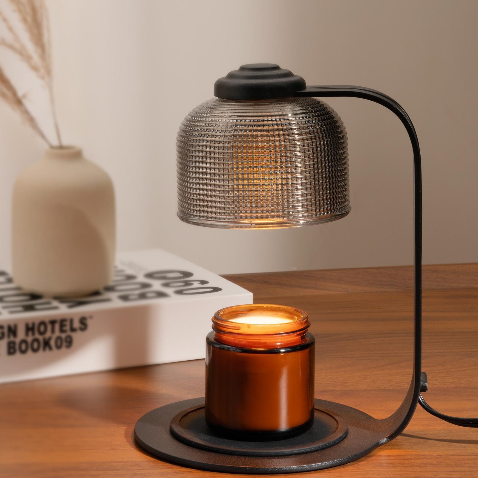 Photo 1 of *** MISSING BULBS****        Flamelessman Candle Warmer Lamp with Timer 2 Bulbs, Office Kitchen Countertop Lamp Home Decor for Soy Candle, Gift for Mom Friends and New Home(Pixel-Art Black Glass)