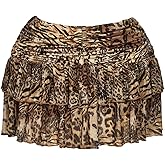 Verdusa Women's Plus Size Y2K Leopard Layered Ruffle Skirt Ruched High Waisted A Line Mini Skirts