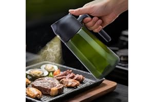 2 in 1 Light-Blocking Dark Oil Sprayer,16oz/470ml Oil Dispenser Bottle for Kitchen, Premium Amber Glass Oil Bottle, Food-Grad
