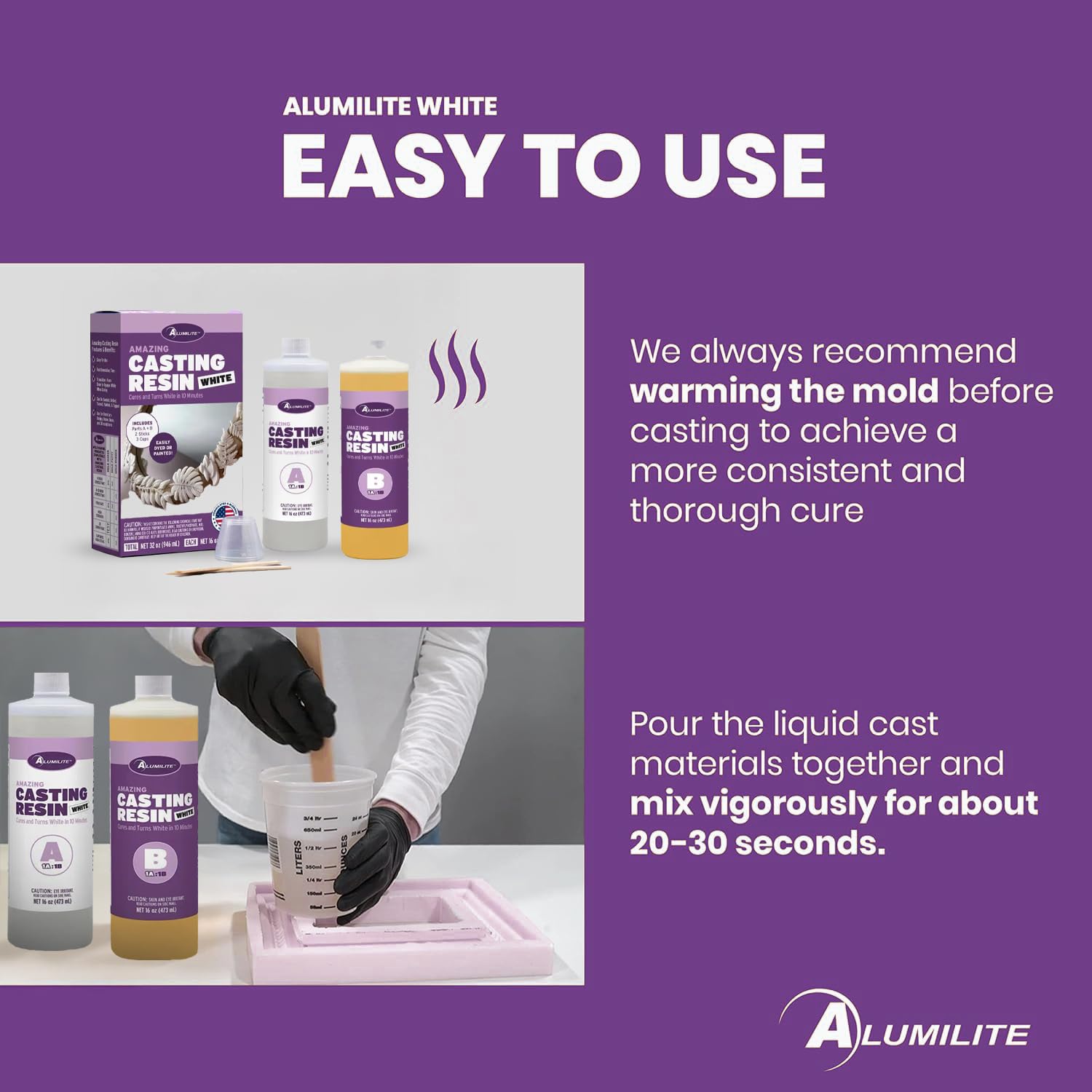 Alumilite Amazing White Casting Resin Kit, 32 oz (16 oz Part A + 16 oz Part B) – Ideal for Pouring Small to Large Durable Pieces, Arts, Crafts, Jewelry, and Decorative Items, 10-Minute Cure Time