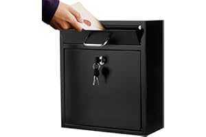 RETAINBRE Wall Mount Locking Mailboxes for Outside Large Locking Security Mail Drop Box with Key Lock Black Metal Hanging Secure Postbox for Outdoor, House and Apartment (12 X 10.5 X 4.72 Inches)