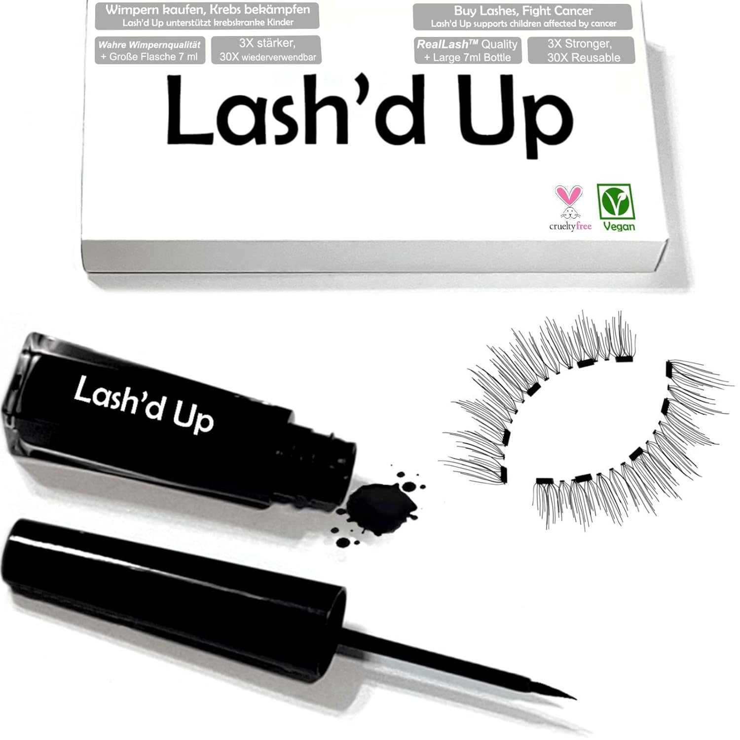 Lash'd Up Magnetic Eyelashes (1 Pair) with Eyeliner Kit Natural Reusable Waterproof
