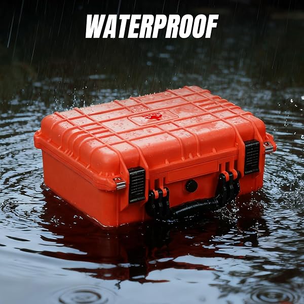 JACK BOSS 16X 12.8X 6.8 INCH HARD CASE, PORTABLE WEATHER WATERPROOF PROTECTIVE CAMERA CASE WITH CUSTOMIZABLE FOAM, FIT USE OF DRONES, CAMERA, EQUIPMENTS, ORANGE