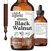 Wild & Organic Black Walnut Tincture - Detox Cleanse w/Black Walnut Hull Extract - Herbal Supplement for Gut Cleanse Detox and Digestive Well-Being - Vegan, Sugar & Alcohol-Free - 4 fl oz