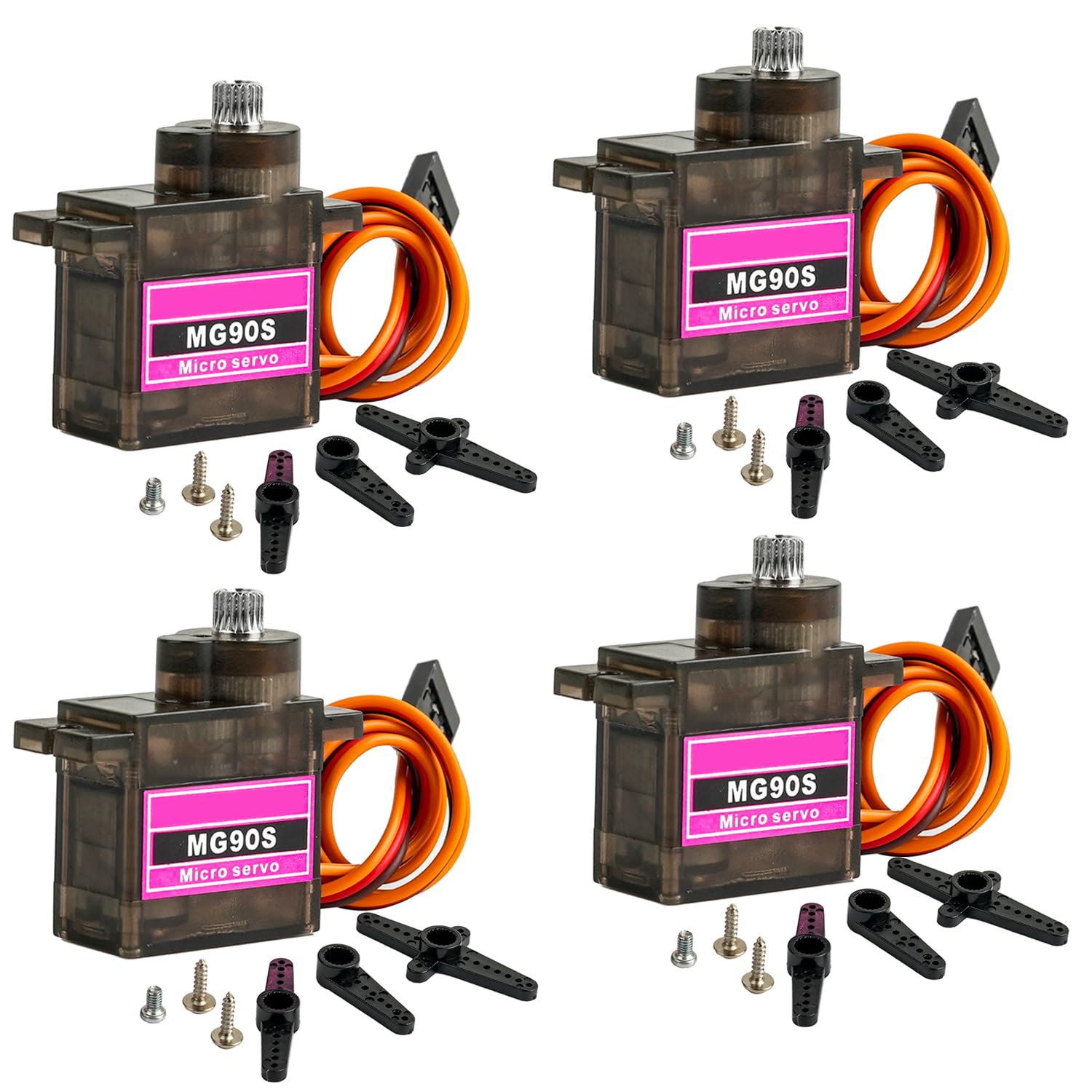 Stemedu 4PCS MG90S Metal Gear Micro Servo with Mechanical Stop - 2kg·cm Torque, Coreless Motor, Dual Ball Bearings (4.8V, 0.11s/60°) Small Servos for RC/Drone/Robot