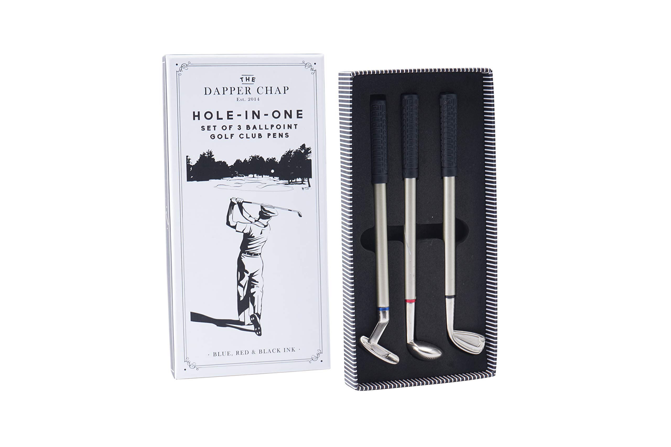 CGB Giftware | Set of 3 Golf Club Pens | Blue Black and Red Ink | Gift For Him | 'Hole-In-One' | Dapper Chap | GB03866