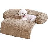 HACHIKITTY Calming Pet Sofa Bed Mat, Washable Plush Couch Cover, Furniture Protector for Dogs and Cats, Fluffy Dog Couch Bed with Anti-Slip Bottom (30"x 27"x 6", Camel)
