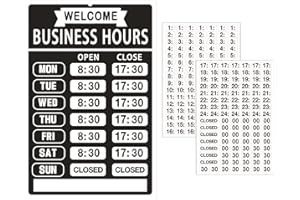 LOYINLO Business Hours Sign,Opening Hour Kit,Changeable Store Hours Plaque,Hours Signs for Business,Open Sign with Hours,Ideal Signs for Any Business,Store or Office（Black,8”x 12”-PVC ）