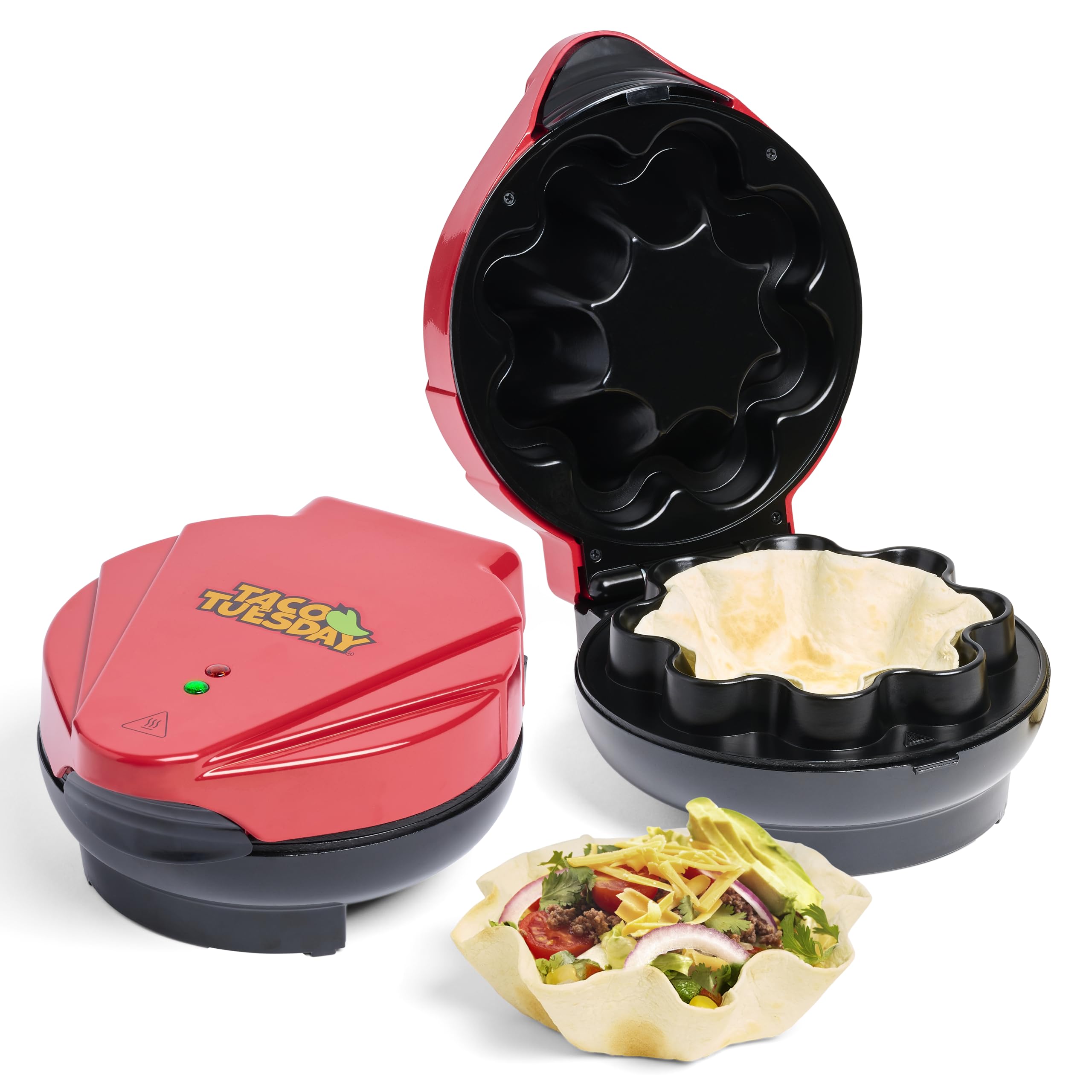 Photo 1 of Nostalgia Taco Tuesday Tortilla Bowl Maker For Baked Taco Bowls, Tostadas, Salads, Dips, Appetizers, and Desserts, 8 to 10 Inch Tortillas, Red