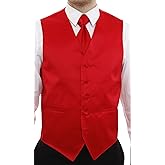 Vesuvio Napoli Men's Dress Vest and NeckTie Solid Color Neck Tie Set for Suit or Tuxedo Mens Waistcoat