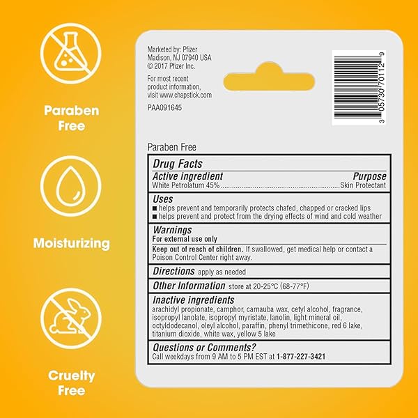 CHAPSTICK CLASSIC ORIGINAL LIP BALM – MOISTURIZING LIP CARE FOR DRY, CRACKED LIPS, 0.15 OZ EA