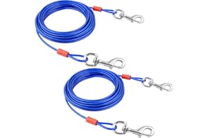 Worldity 2 Pcs 20 Ft Dog Tie Out Cable Heavy Duty Steel, Blue Dog Line for Outside Up to 100 lbs, Anti-Chewing Steel Wire Lea