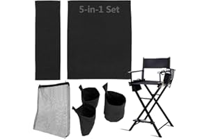 STAY GENT 5 in 1 Accessories Set for Makeup Artist Chair, (not Including Chair) Black Replacement Cover Canvas, 2 Portable Side Storage Bags and Hanging Mesh Bag, Black