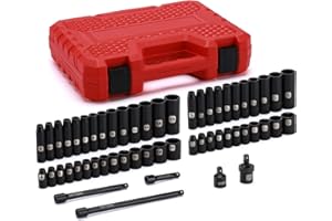 EMENTOL 55PCS 1/4" Drive Deep and Shallow Impact Socket Set, CR-V, SAE/Metric, 6 Point, 5/32 Inch - 9/16 Inch, 4mm - 15mm, Im