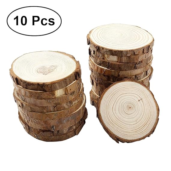 WINOMO 10 stücke Unfinished Natürliche Runde Holz Scheiben Kreise mit Baumrinde Log Discs für DIY Handwerk 7-8 cm