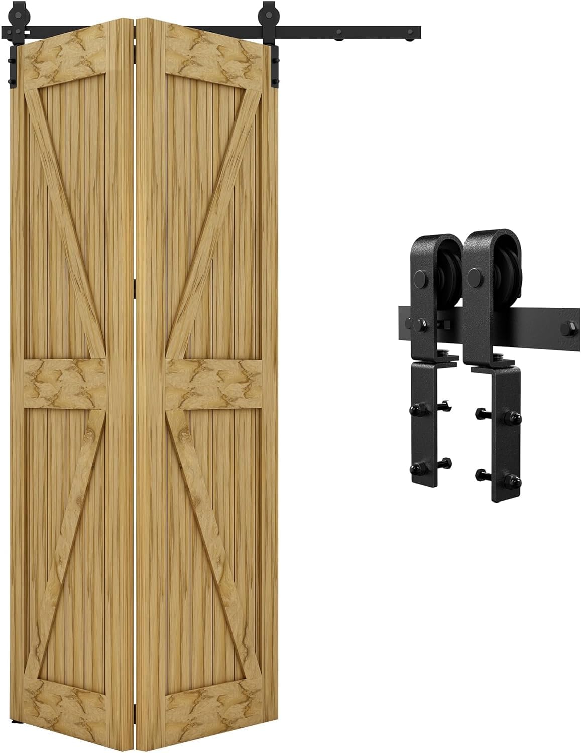 QINAIXQM 3.3FT/100CM Sliding Door Track Folding Door Hardware Kit Closet Rail Roller Accessory Applicable Door Width Within 100CM, no Panel