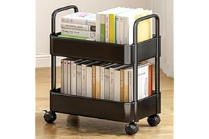 Garvee 2-Tier Rolling Utility Cart with Handle and Wheels, Under Desk Mobile Storage Trolley for Office, Home, Kitchen, and S