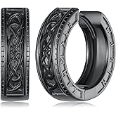 Mens Hoop Earrings 925 Sterling Silver Black Earrings for Men Viking Earrings Men